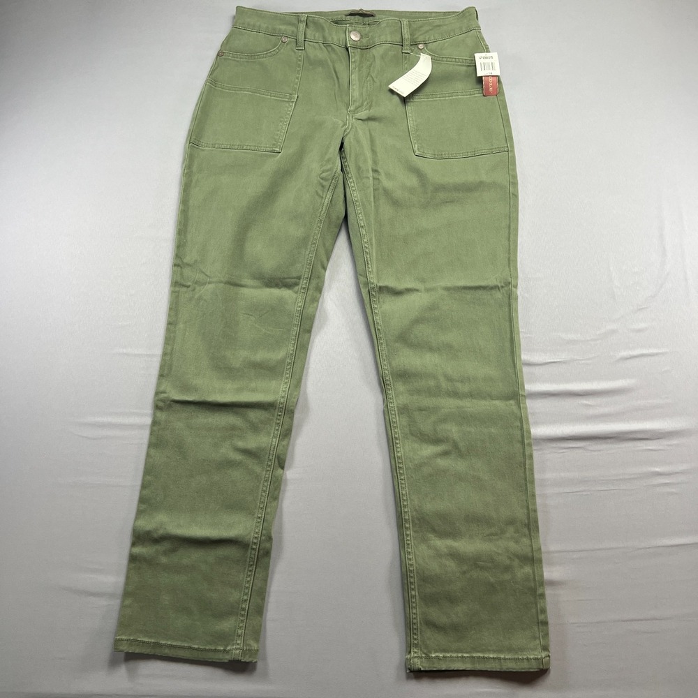 Bit & Bridle Utility Pants Womens 14 Olive Green Stretch Mid Rise Straight Leg